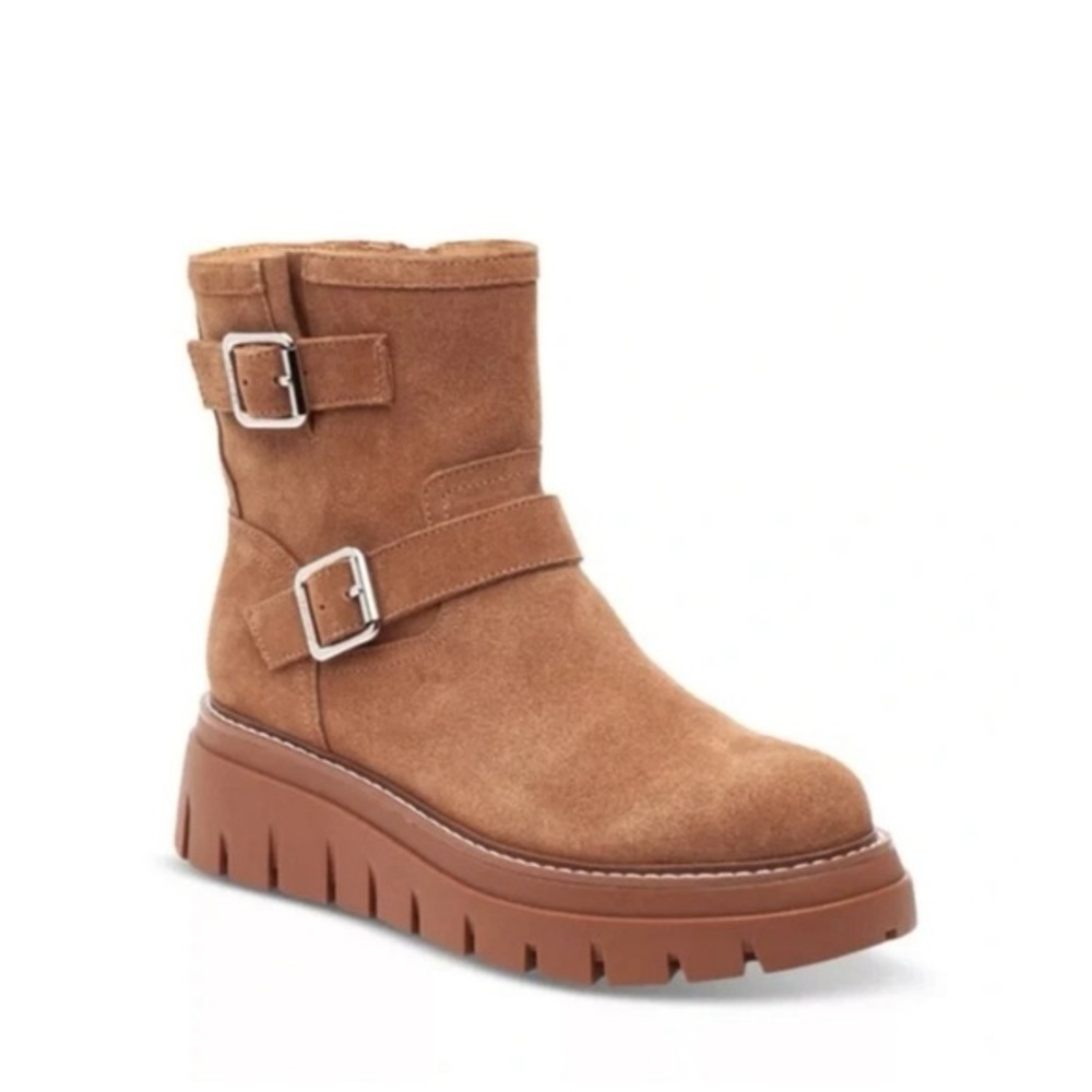 J Slides Tan Suede Combat Boots